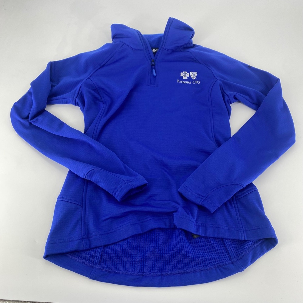 The North Face Womens Blue Quarter Zip Hoodie Kansas City Fleece Pullover Size S